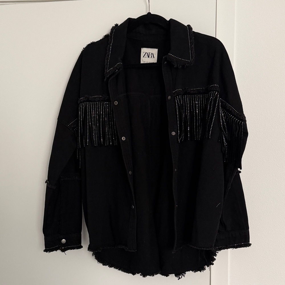 Zara Black Denim Fringe Jacket